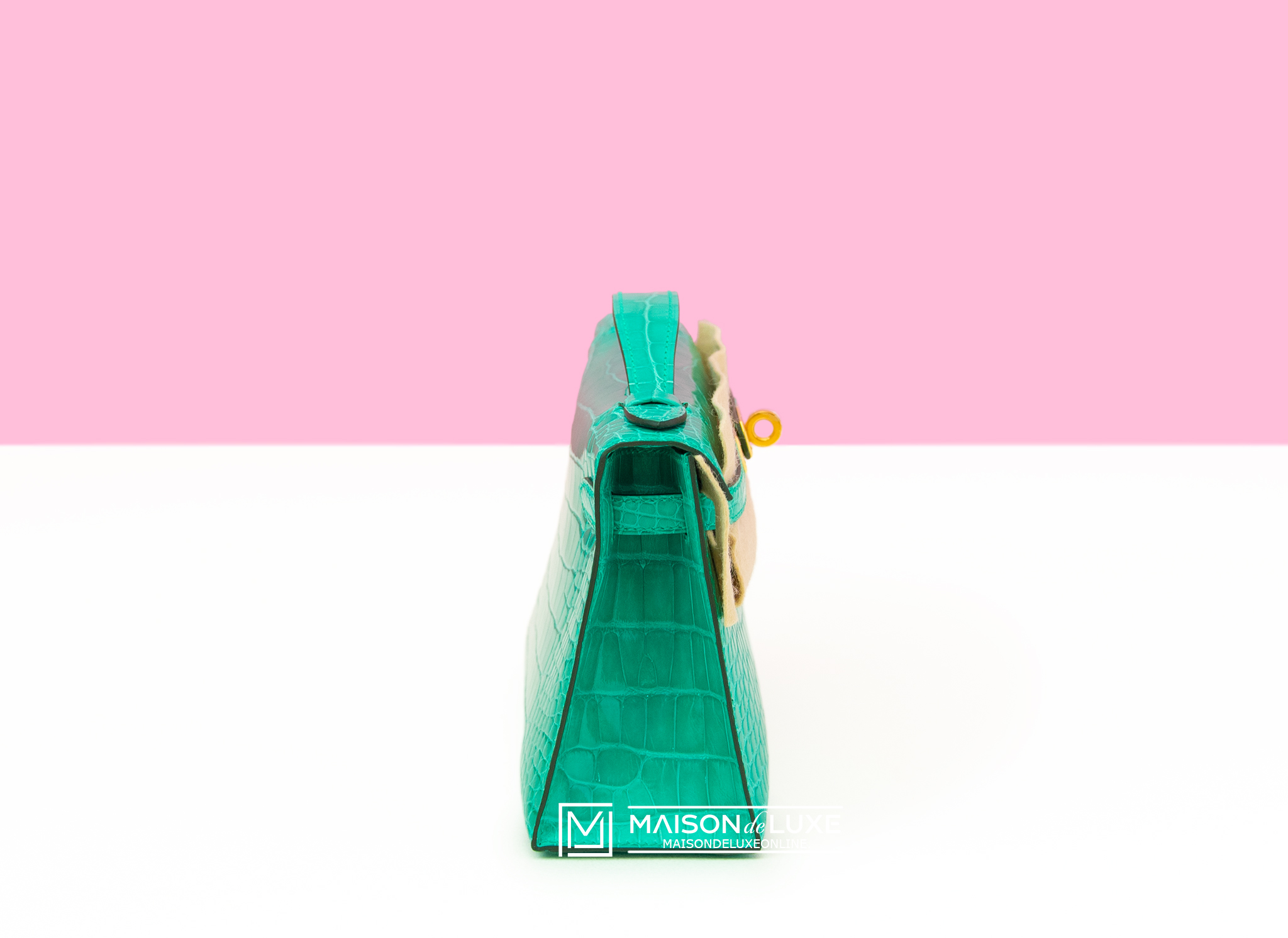 NEW HERMES VERT JADE GREEN MINI KELLY POCHETTE CROCODILE