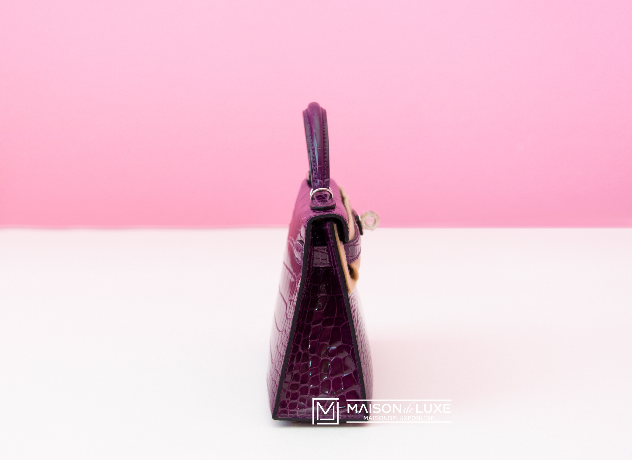 NEW HERMES CASSIS PURPLE N5 CROCODILE MINI KELLY II 20