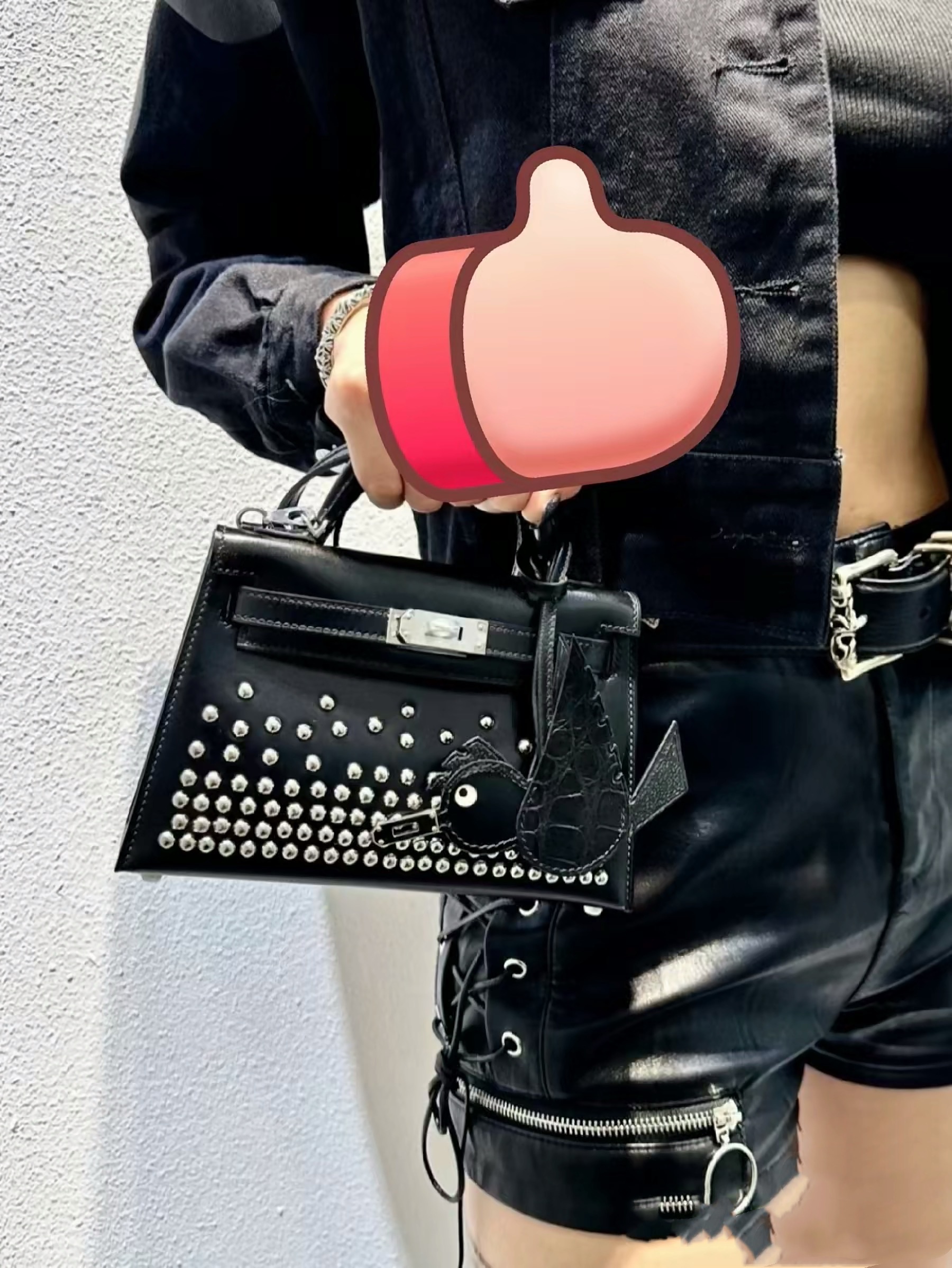 NEW HERMES Clouté Studded MINI KELLY II 20 NOIR BLACK BOX