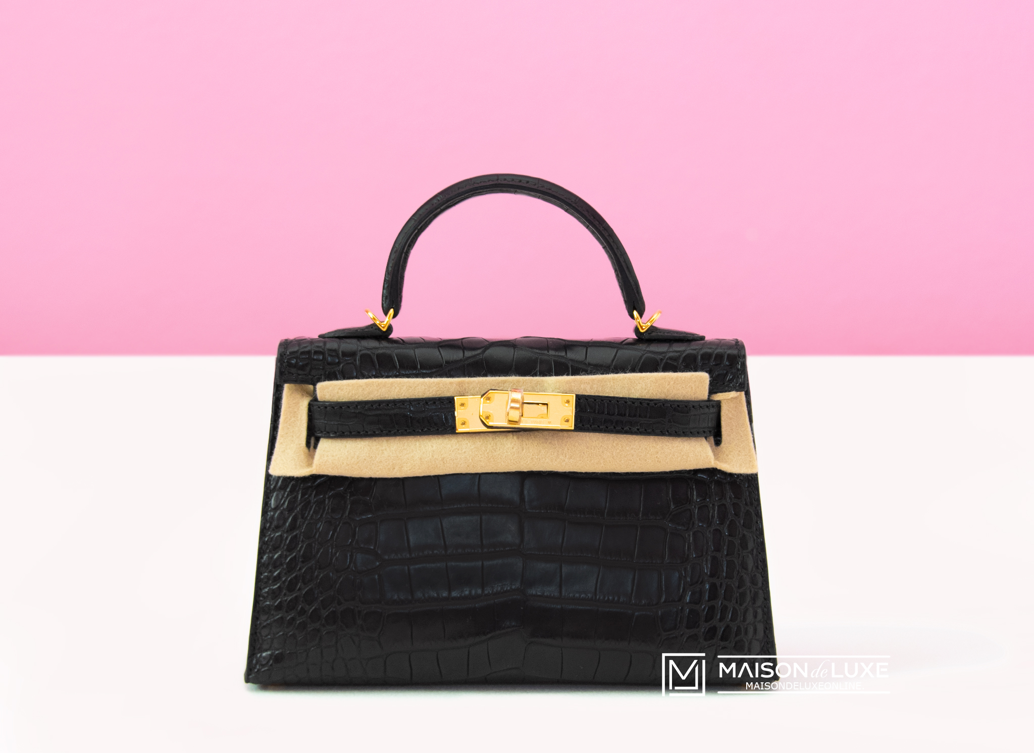 NEW HERMES BLACK MATTE CROCODILE MINI 